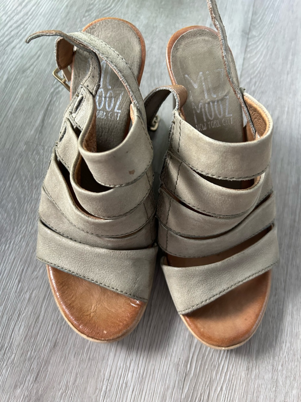 Miz Mooz Shoes Womens Kenmare Sandals Tan Leather Strappy Wedge Comfort - Picture 2 of 5